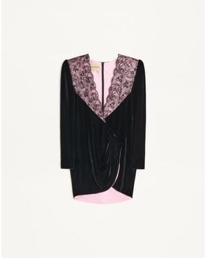 Valentino Short Velvet Dress With Lace - Black