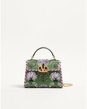 Valentino Garavani Borsa A Mano Mini Vsling Ricamata Con Logo Gioiello Donna - Verde