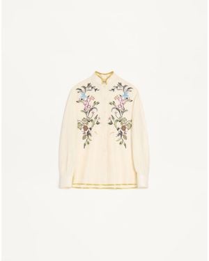 Valentino Embroidered Linen Shirt 38 - Natural