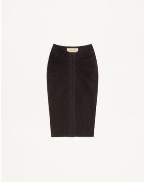 Valentino Suede Midi Skirt - Black