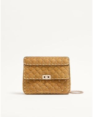 Valentino Garavani Rockstud Spike Medium Suede Bag - Natural