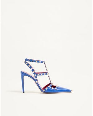 Valentino Garavani Rockstud Kidskin Court Shoes 100Mm - Blue