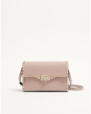 Valentino Garavani Small Rockstud Grainy Calfskin Crossbody Bag - Natural