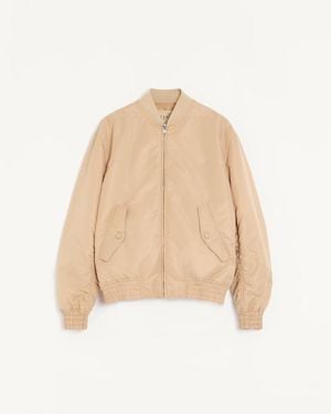Valentino Nylon Bomber Jacket With Vgold - Natural