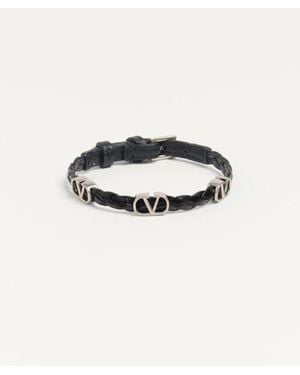 Valentino Garavani Vlogo Signature Armband Aus Geflochtenem Kalbsleder Mann - Schwarz