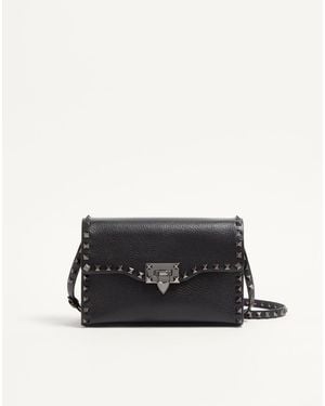 Valentino Garavani Small Rockstud Grainy Calfskin Crossbody Bag - Black