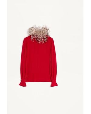 Valentino Georgette Top With Feathers - Red