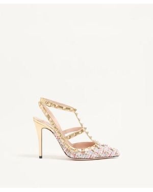 Valentino Garavani Rockstud Tweed Court Shoes 100Mm - Natural