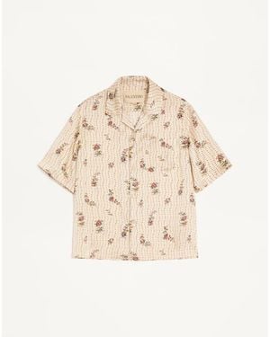 Valentino Silk Bowling Shirt With Papier Floral Print 44 - Natural