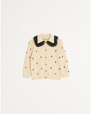 Valentino Embroidered Cotton Cardigan - Natural