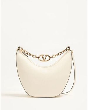 Valentino Garavani Bolso Hobo Mediano Vlogo Moon De Cuero Graneado De Becerro Con Cadena Mujer - Neutro