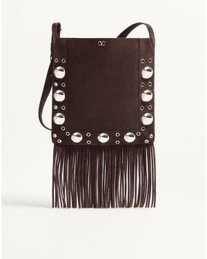 Valentino Garavani Nellcôte Suede Shoulder Bag With Fringes - Brown