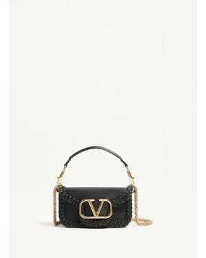 Valentino Garavani Locò Small Shoulder Bag With Woven Trim - Natural