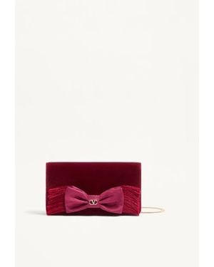 Valentino Garavani Vlogo Signature Mini Velvet Shoulder Bag - Red
