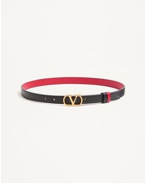 Valentino Garavani Vlogo Signature Reversible Shiny Calfskin Belt - Red