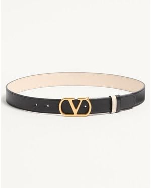 Valentino Garavani Vlogo Signature Reversible Shiny Calfskin Belt - Natural