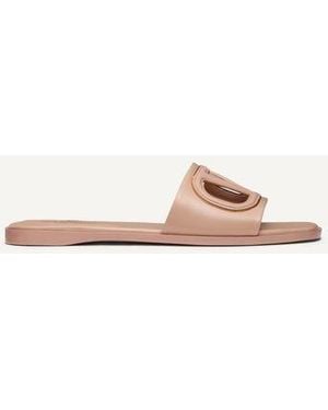 Valentino Garavani Vlogo Cut-Out Calfskin Slide Sandal - Pink