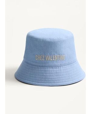 Valentino Garavani Chez Denim Bucket Hat With Embroidery - Blue