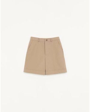 Valentino Cotton Gabardine Bermuda Shorts With Turn-Up And Vlogo Embroidery - Natural