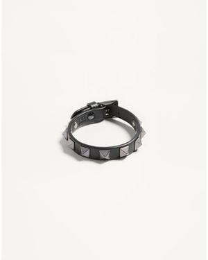 Valentino Garavani Rockstud Leather Bracelet With Ruthenium Studs - White