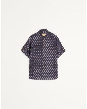 Valentino Lightweight Linen Shirt With Voyage Imaginaire Print - Blue