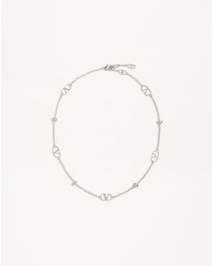 Valentino Garavani Vlogo Signature Metal And Crystal Necklace - Natural