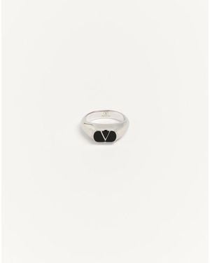 Valentino Garavani Vlogo Signature Chevalier Ring Aus Metal Und Emaille Mann - Weiß