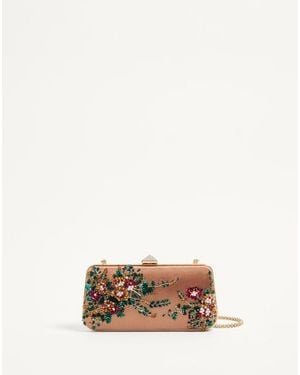 Valentino Garavani Minaudière Carry Secrets De Satén Con Bordado Floral Mujer - Neutro