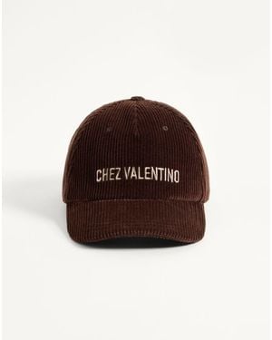 Valentino Garavani Chez Velvet Baseball Cap With Embroidery - Brown