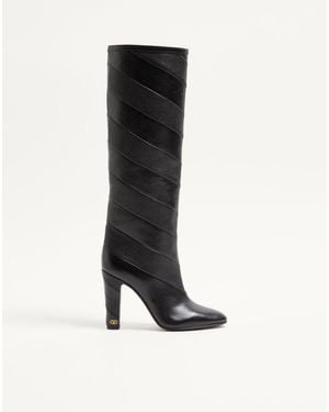 Valentino Garavani Rayons Nappa Boot With Chevron Pattern 100Mm - Black