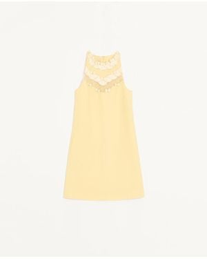 Valentino Embroidered Crepe Couture Short Dress 38 - Yellow