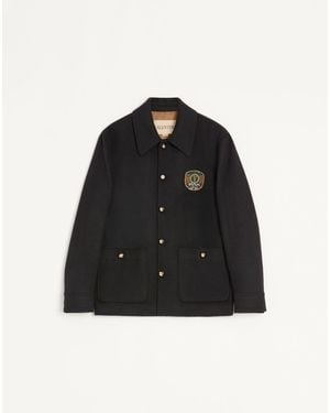 Valentino Wool And Cashmere Jacket With Embroidered Patch - Black