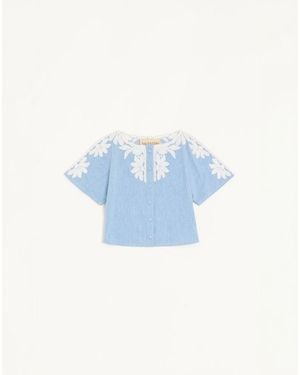 Valentino Camisa De Mezclilla Celeste Con Bordado Mujer - Azul