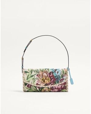 Valentino Garavani Petit Sac Porté Épaule Devain En Tissu Jacquard Voyage Imaginaire Femme - Bleu