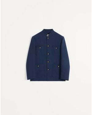 Valentino Double Wool Jacket With Mandarin Collar - Blue