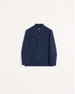 Valentino Double Wool Jacket With Mandarin Collar - Blue