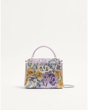 Valentino Garavani Mini Vsling Handbag With Flowerism Rhinestone Motif And Jewel Logo - White