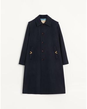 Valentino Single-Breasted Wool Felt Coat With Vgold On Side Pockets - Blue