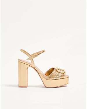 Valentino Garavani Vlogo Signature Metallic Platform Sandal With Cornely Embroidery 115Mm