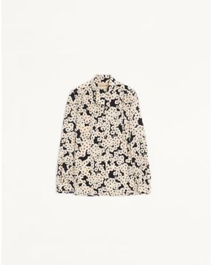 Valentino Camisa De Crepé De China Con Estampado Après L'Hiver Primula Mujer - Blanco
