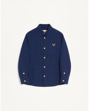 Valentino Cotton Gabardine Shirt Jacket With Vgold - Blue