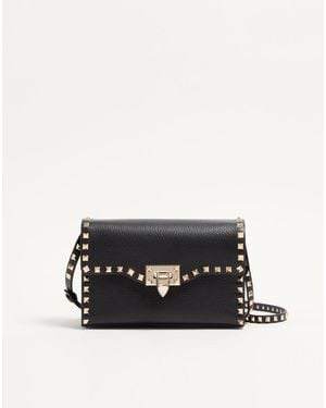 Valentino Garavani Small Rockstud Grainy Calfskin Crossbody Bag - White