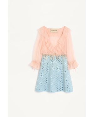 Valentino Embroidered Crepe Couture Short Dress 44 - Blue