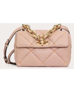 Valentino Garavani Roman Stud Bag In Nappa Patchwork - Pink