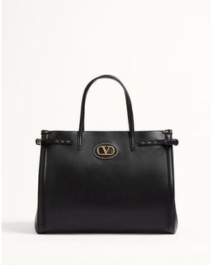 Valentino Garavani Antibes Medium Calfskin Shopping Bag - Black