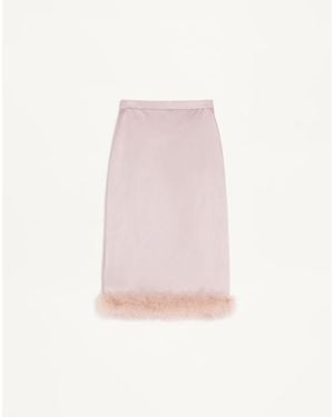 Valentino Satin Midi Skirt With Feathers - Pink