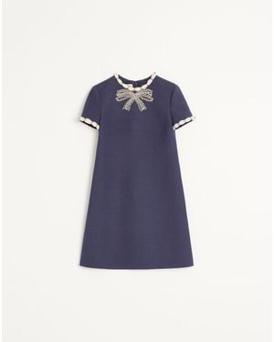 Valentino Embroidered Crepe Couture Short Dress - Blue