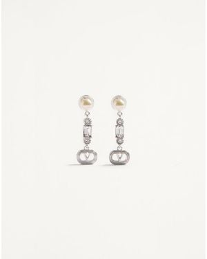 Valentino Garavani Ovalette Metal, Pearl And Swarovski Crystal Earrings - Natural