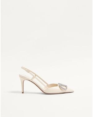 Valentino Garavani Vlogo Signature Slingback Pump In Calfskin Leather 80mm - Natural