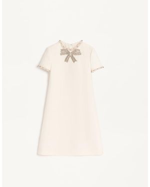 Valentino Embroidered Crepe Couture Short Dress 36 - Natural